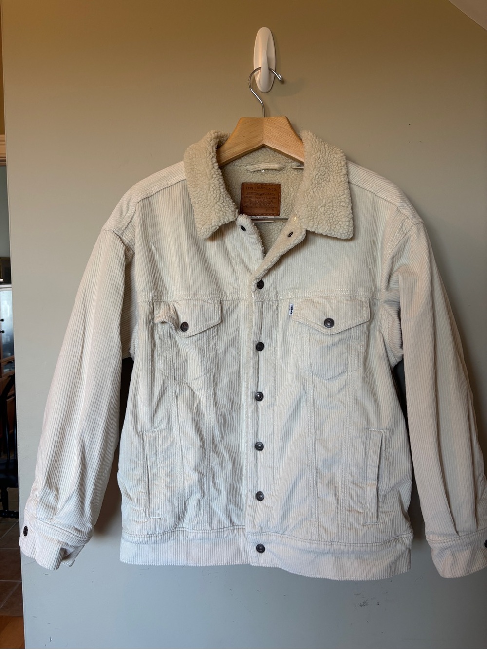 Levi's Cream Corduroy Sherpa-Lined Bomber Jacket